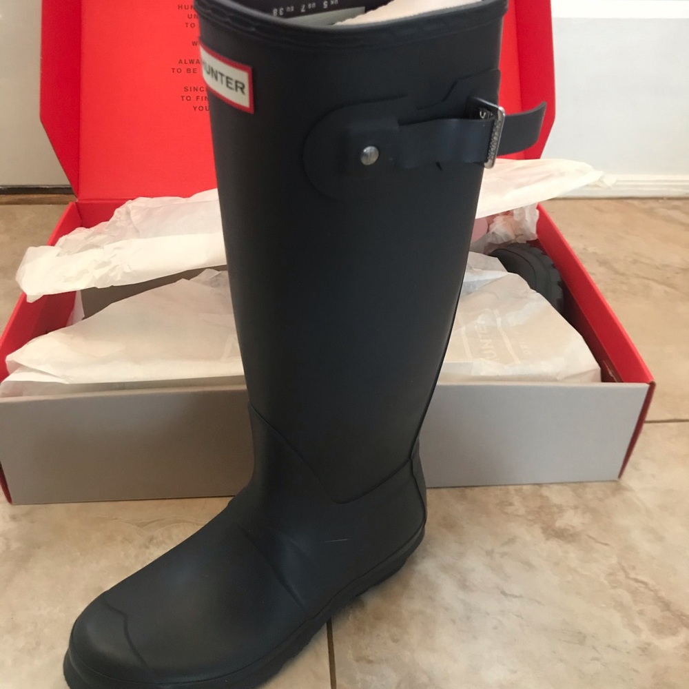 New in box grey tall Hunter boots